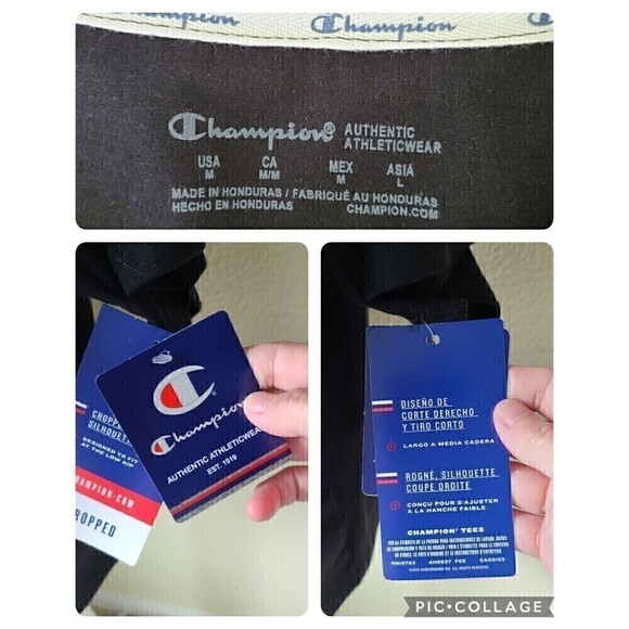 Champion Women Embroidered T-Shirt Tee Shirt Medium New NWT Black Cropped - Picture 7 of 10